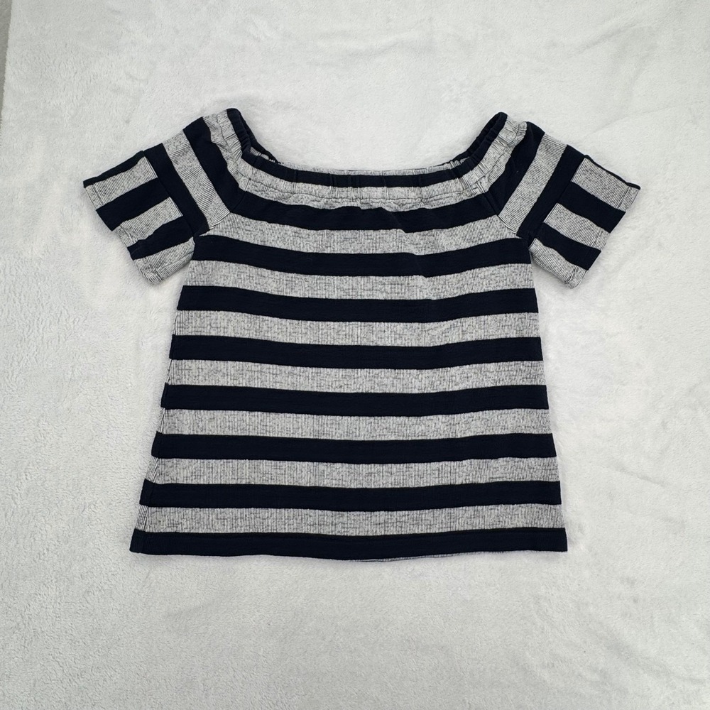 Madewell Off The Shoulder Striped Top Navy/Gray 100% Cotton Small Nautical Boho